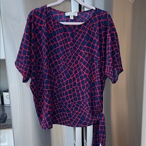 Michael Kors Navy and Red Geometric Blouse